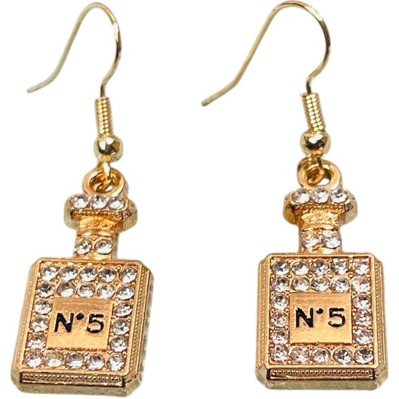 New Gold Perfume Bottle Crystal Earrings - Picture 8 of 8